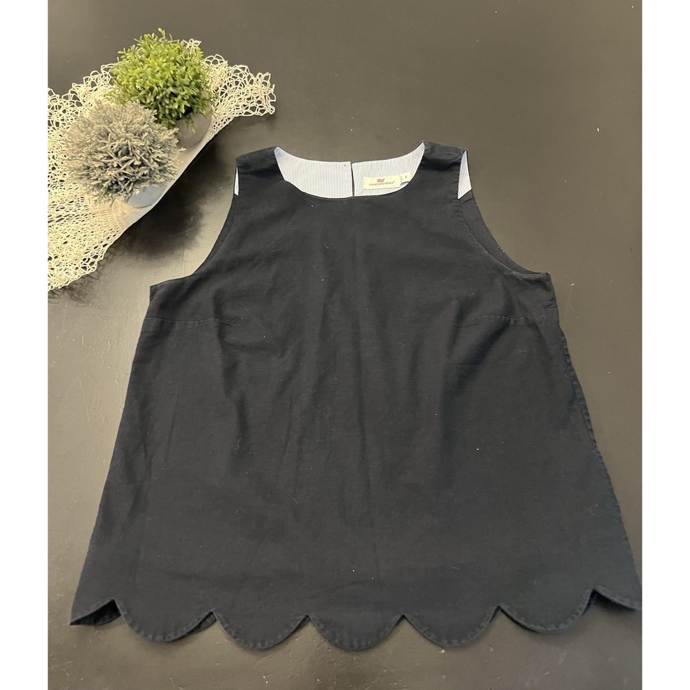 Vineyard Vines Black Sleeveless 100% Cotton Scalloped Hem Blouse Sz 8 Preppy